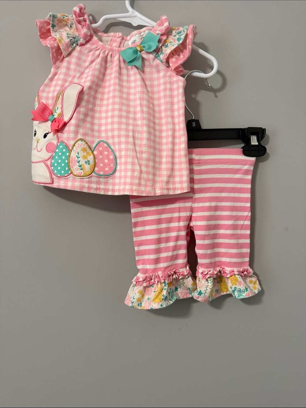 Rare Editions Pink Gingham Bunny Applique Two-Piece Set-Size 3-6 months